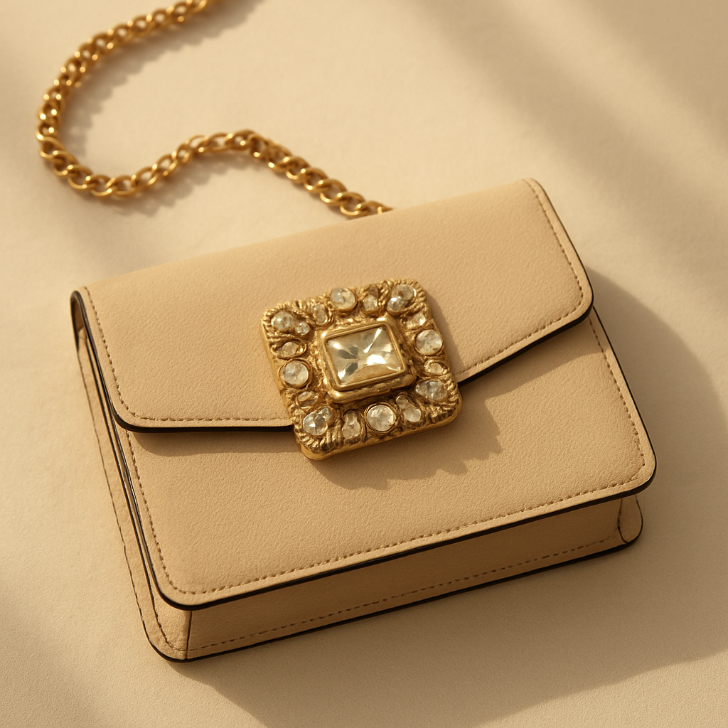 Beige and gold clutch
