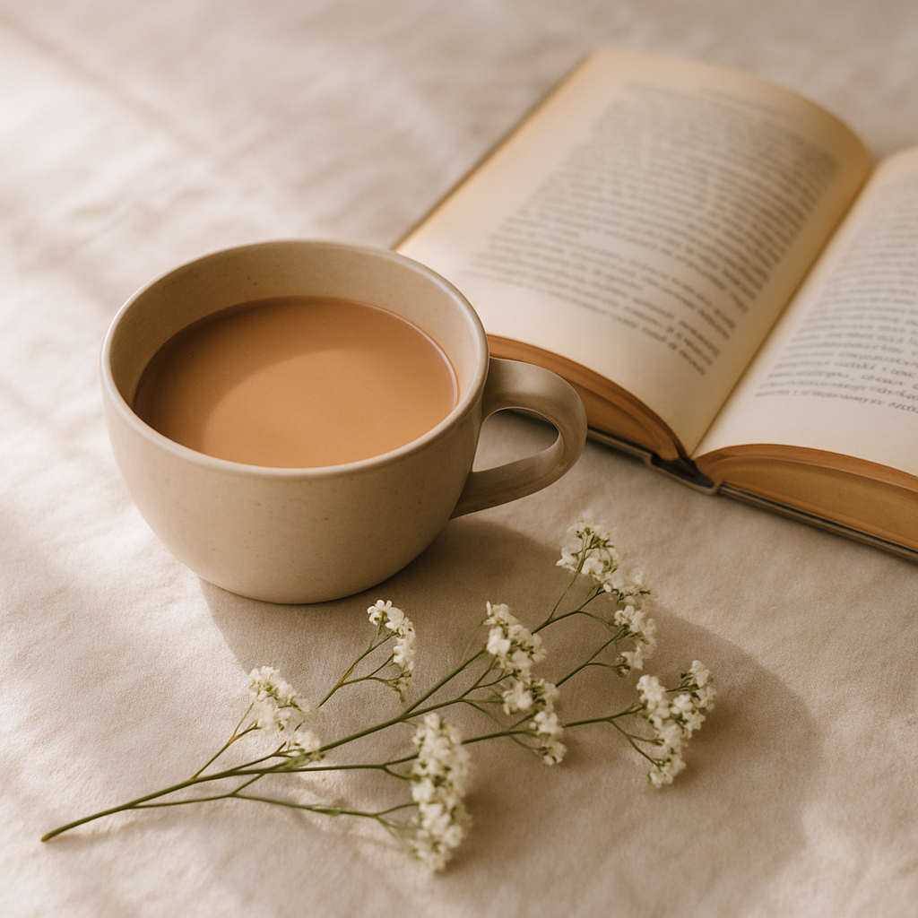 Chai and flowers still life