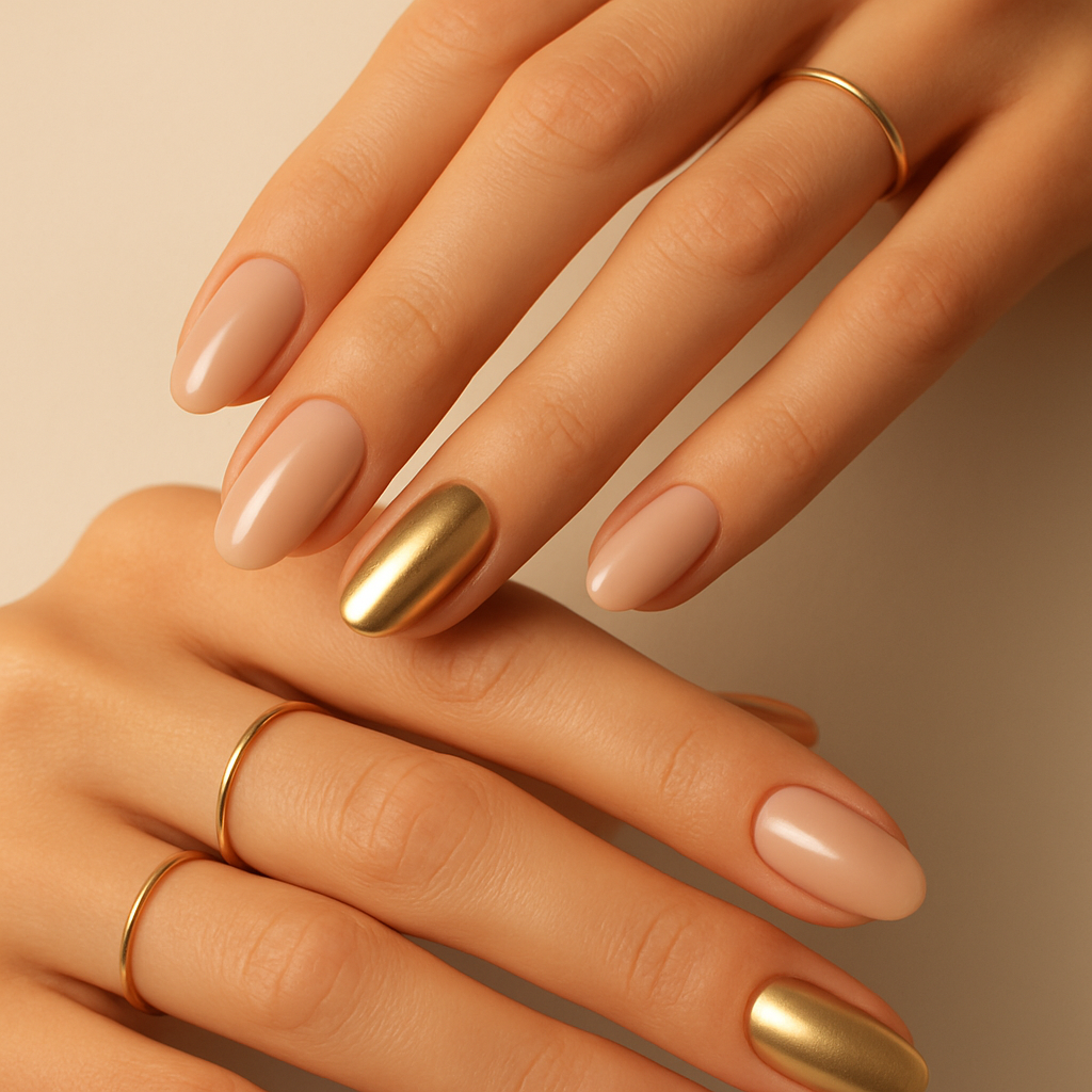 Nude and gold nail art